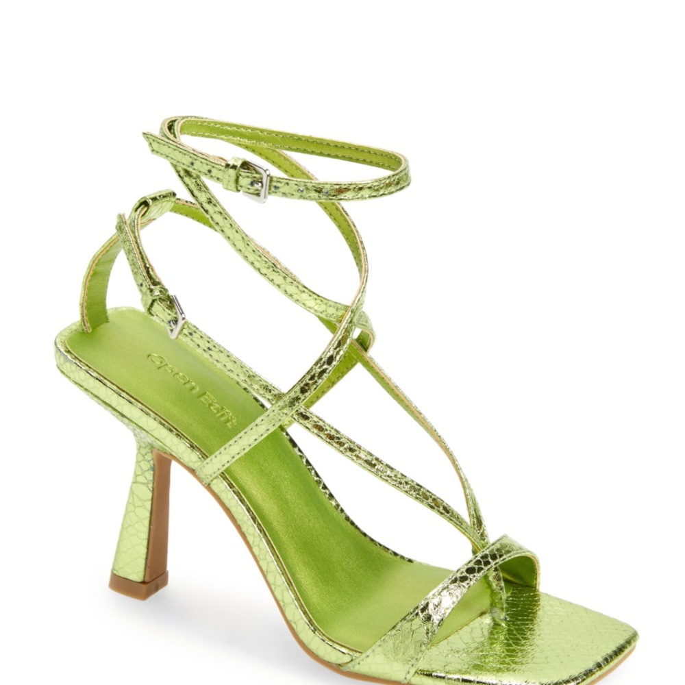 Open Edit Robyn Lime Green faux snake skin Strappy Heeled Sandal size 8 NEW